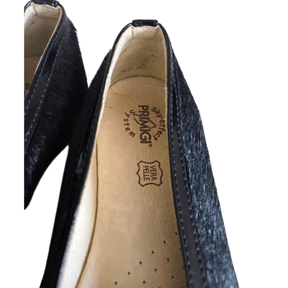 Primigi Vera Pelle Black Ballet Flat Shoes Pony Hair Patent Girls Size 32 / US 1